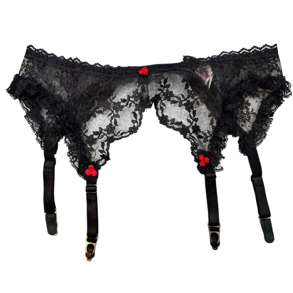 Frederick's of Hollywood Lace Garter Belt Red Roses One Size VTG Coquette 90s